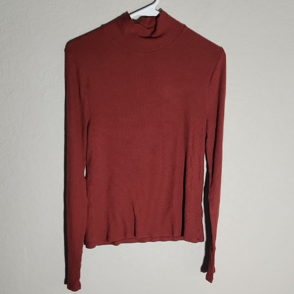 Faherty Sweater Womens Ribbed  Turtleneck Large Rust Brown Y2K - Picture 1 of 9